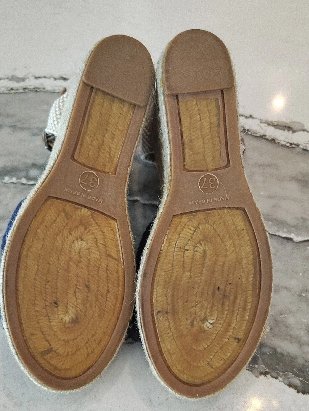 Navy Crisscross Beachy Coastal Espadrille Wedge Sandals with Tan Ankle Strap